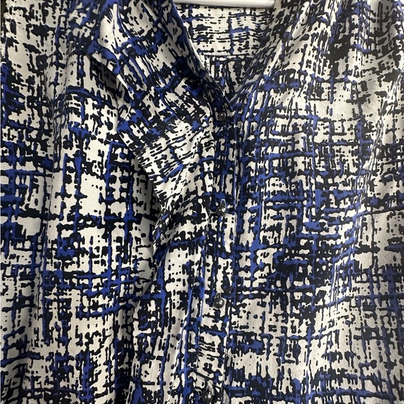 ANTONIO MELANI 100% Silk Abstract Blue White and Black Blouse Tank - Picture 10 of 10